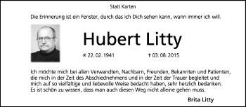 Traueranzeige von Hubert Litty von KRZ