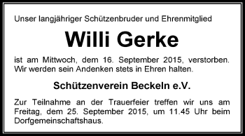 Traueranzeige von Willi Gerke von KRZ