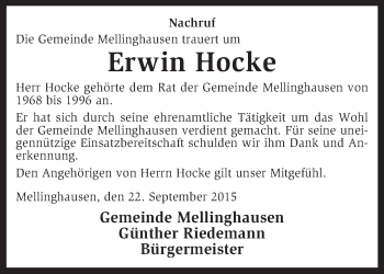 Traueranzeige von Erwin Hocke von KRZ