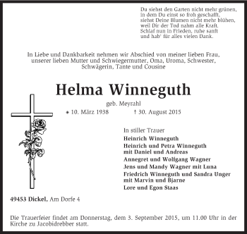 Traueranzeige von Helma Winneguth von KRZ