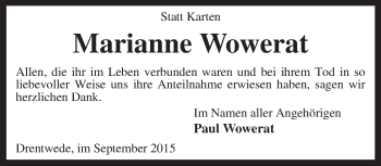 Traueranzeige von Marianne Wowerat von KRZ