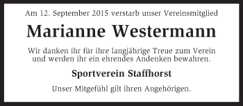 Traueranzeige von Marianne Westermann von KRZ