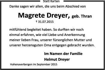 Traueranzeige von Magrete Dreyer von KRZ