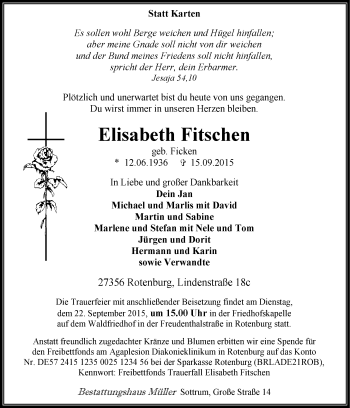 Traueranzeige von Elisabeth Fitschen von KRZ