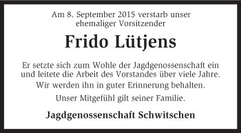 Traueranzeige von Frido Lütjens von KRZ