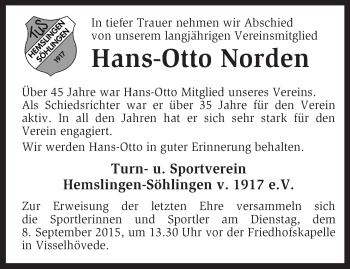 Traueranzeige von Hans-Otto Norden von KRZ