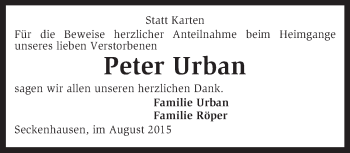 Traueranzeige von Peter Urban von KRZ