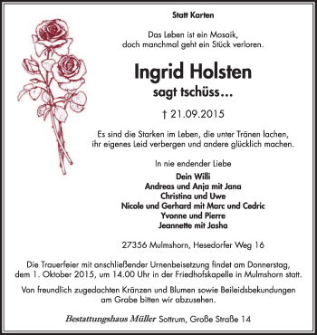 Traueranzeige von Ingrid Holsten von KRZ