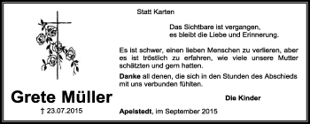 Traueranzeige von Grete Müller von KRZ