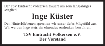 Traueranzeige von Inge Küster von KRZ