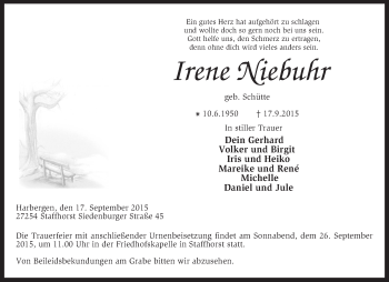 Traueranzeige von Irene Niebuhr von KRZ