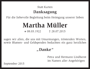 Traueranzeige von Martha Müller von KRZ