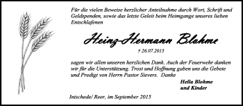 Traueranzeige von Heinz-Hermann Blohme von KRZ