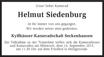 Traueranzeige von Helmut Siedenburg von KRZ