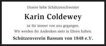 Traueranzeige von Karin Coldewey von KRZ