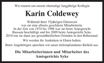 Traueranzeige von Karin Coldewey von KRZ