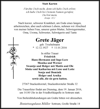 Traueranzeige von Grete Jäger von KRZ