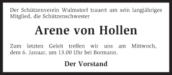 Traueranzeige von Arene  von Hollen von KRZ