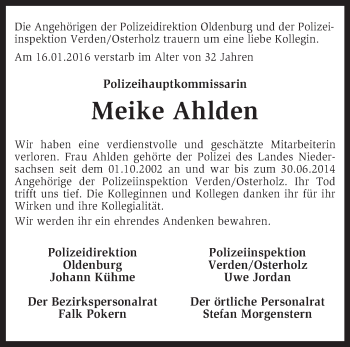 Traueranzeige von Meike Ahlden von KRZ