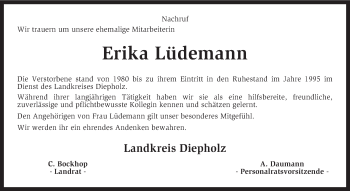 Traueranzeige von Erika Lüdemann von KRZ