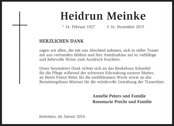 Traueranzeige von Heidrun Meinke von KRZ