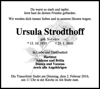 Traueranzeige von Ursula Strodthoff von KRZ