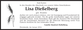 Traueranzeige von Lisa Dießelberg von KRZ