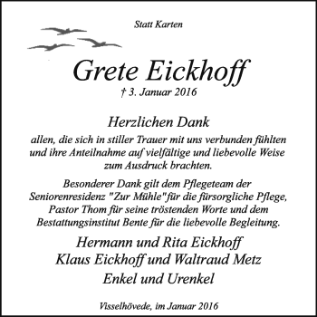 Traueranzeige von Grete Eickhoff von KRZ