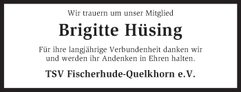 Traueranzeige von Brigitte Hüsing von KRZ