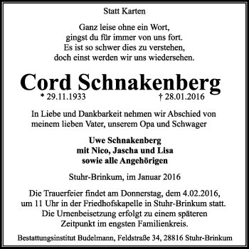 Traueranzeige von Cord Schnakenberg von KRZ