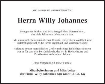 Traueranzeige von Willy Johannes von KRZ