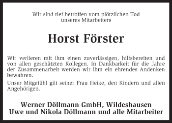 Traueranzeige von Horst Förster von KRZ
