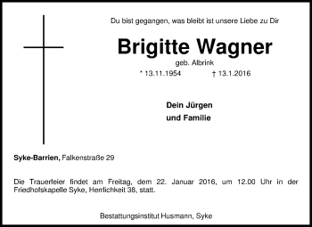 Traueranzeige von Brigitte Wagner von KRZ