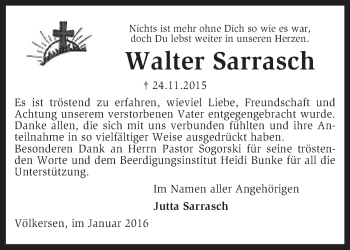 Traueranzeige von Walter Sarrasch von KRZ