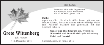 Traueranzeige von Grete Wittenberg von KRZ