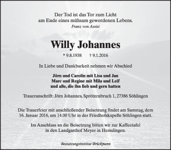 Traueranzeige von Willy Johannes von KRZ