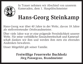 Traueranzeige von Hans-Georg Steinkamp von KRZ