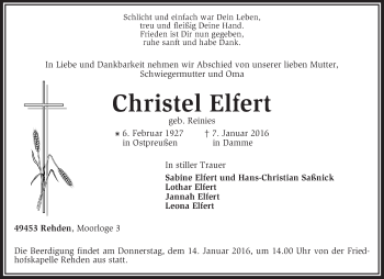 Traueranzeige von Christel Elfert von KRZ