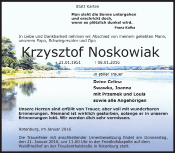 Traueranzeige von Krzysztof Noskowiak von KRZ