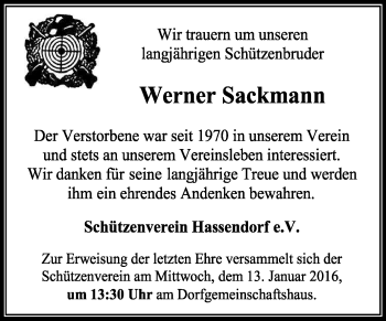 Traueranzeige von Werner Sackmann von KRZ