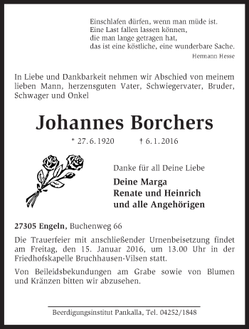 Traueranzeige von Johannes Borchers von KRZ