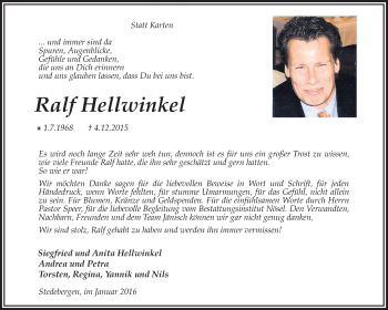 Traueranzeige von Ralf Hellwinkel von KRZ