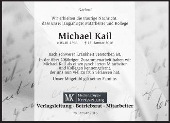 Traueranzeige von Michael Kail von KRZ