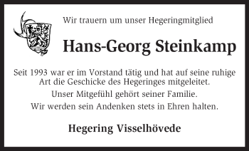 Traueranzeige von Hans-Georg Steinkamp von KRZ