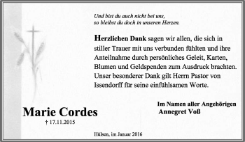 Traueranzeige von Marie Cordes von KRZ