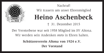 Traueranzeige von Heino Aschenbeck von KRZ