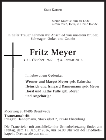 Traueranzeige von Fritz Meyer von KRZ