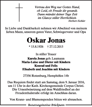 Traueranzeige von Oskar Jonas von KRZ