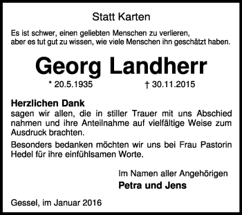 Traueranzeige von Georg Landherr von KRZ