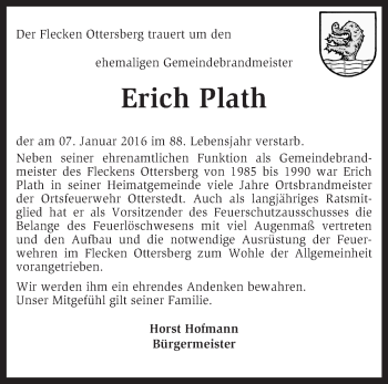 Traueranzeige von Erich Plath von KRZ